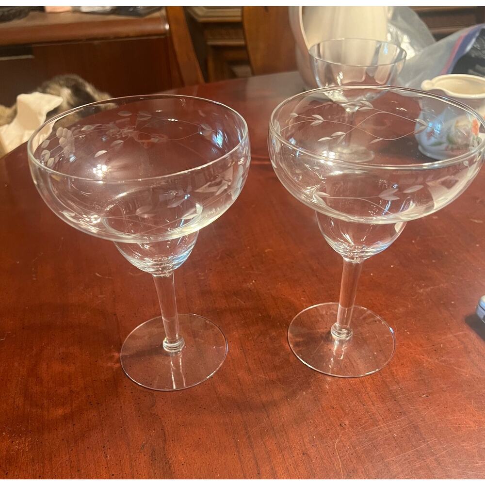 Vtg Princess Hall Crystal Heritage Margarita Glasses set of 2 vines & leafs